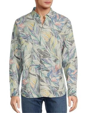 Tommy Bahama Barbados Breeze Lux Vines Stretch Linen Shirt Kohala Teal Size L